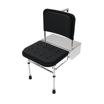 Doc M shower seat, 650mm projection, polished frame, black pads
