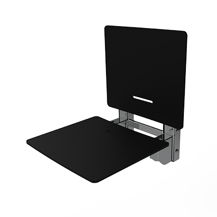 The Gosfield, 495mm stainless steel frame wall mounted removable fold down shower seat, polished chrome plated, black pad